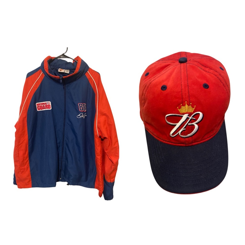 Dale Earnhardt JR NASCAR National Guard Jacket size XL / Budweiser #8 Hat